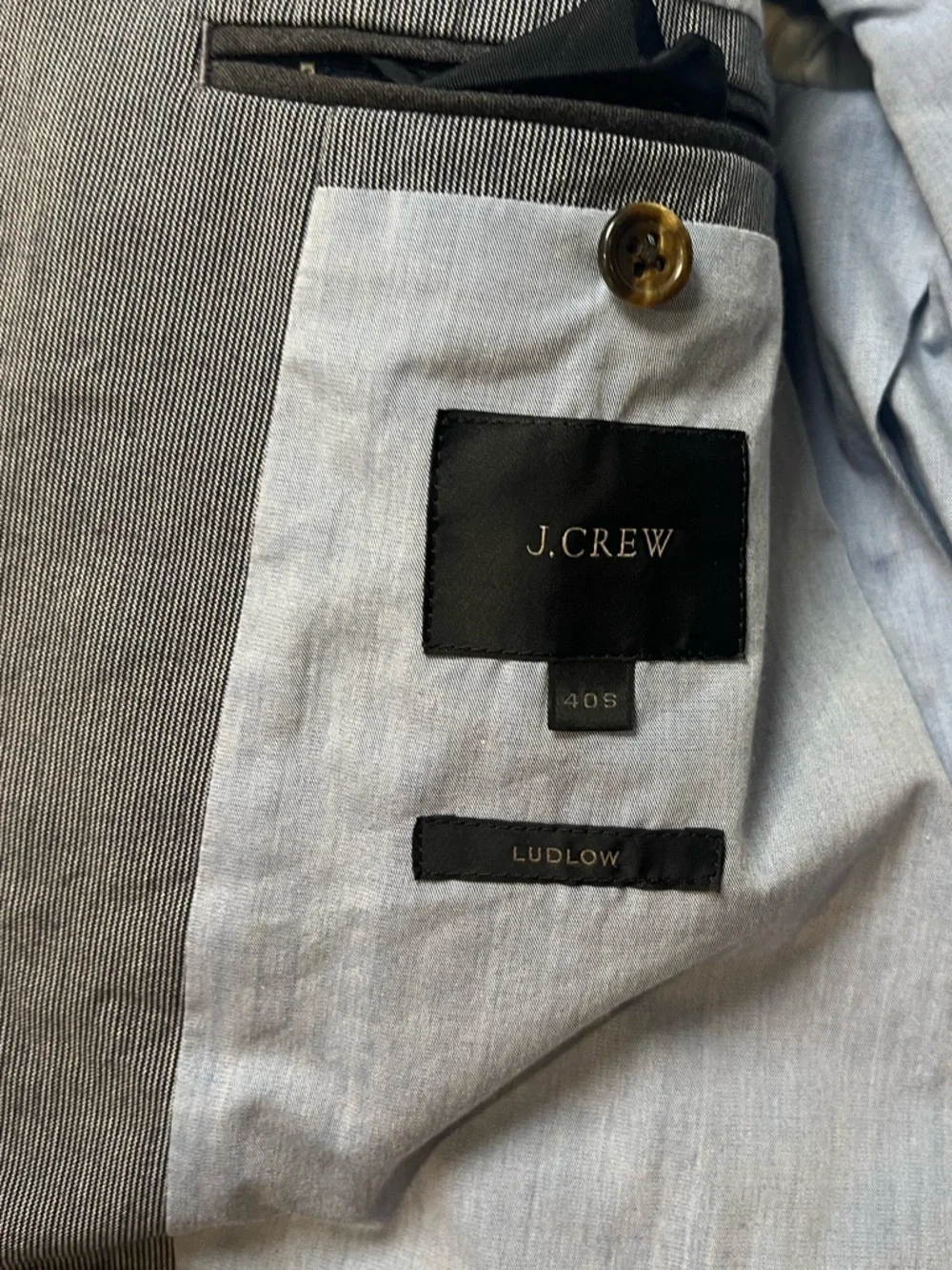 J.Crew Ludlow grey suit jacket Size 40s  Blue Gray Stripe Needs To Be Pressed